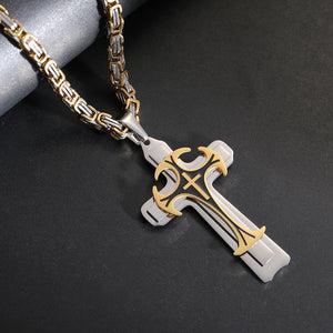 Fashion Jewelry Titanium Steel Long Pattern Three-layer Cross Pendant Necklace