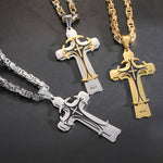 Fashion Jewelry Titanium Steel Long Pattern Three-layer Cross Pendant Necklace